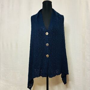 Handmade Navy Textured Knit Shawl Vest Boho Boucle Size S